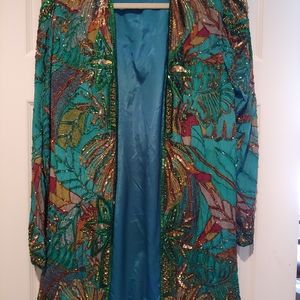 Heavily Beaded Green Silk. Evening Jacket
